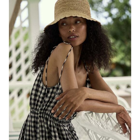 DÔEN Leslie tie-detailed smocked gingham voile midi dress M - Picture 5 of 13